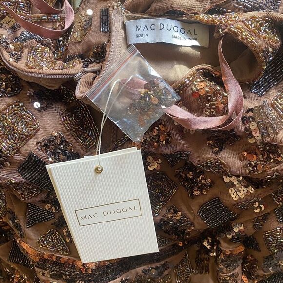 Mac Duggal Sz 4 Brown Chocolate Beaded Geometric Sheath Cocktail Evening Dress - Picture 9 of 12